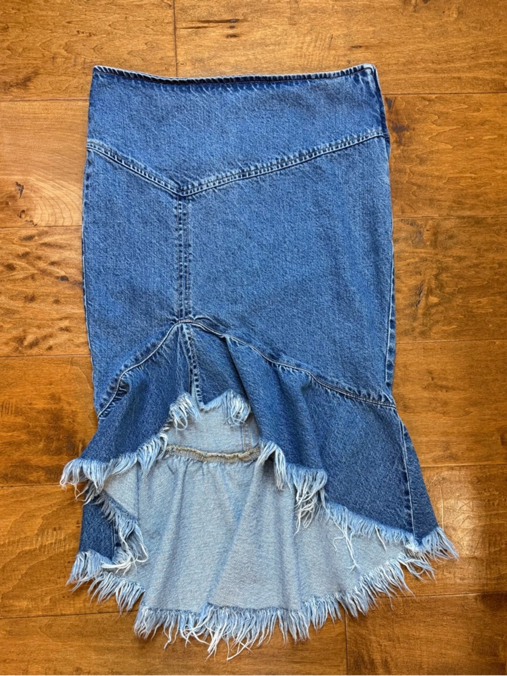 Free People Asymmetrical Denim Skirt High Low Frayed Hem Size 4